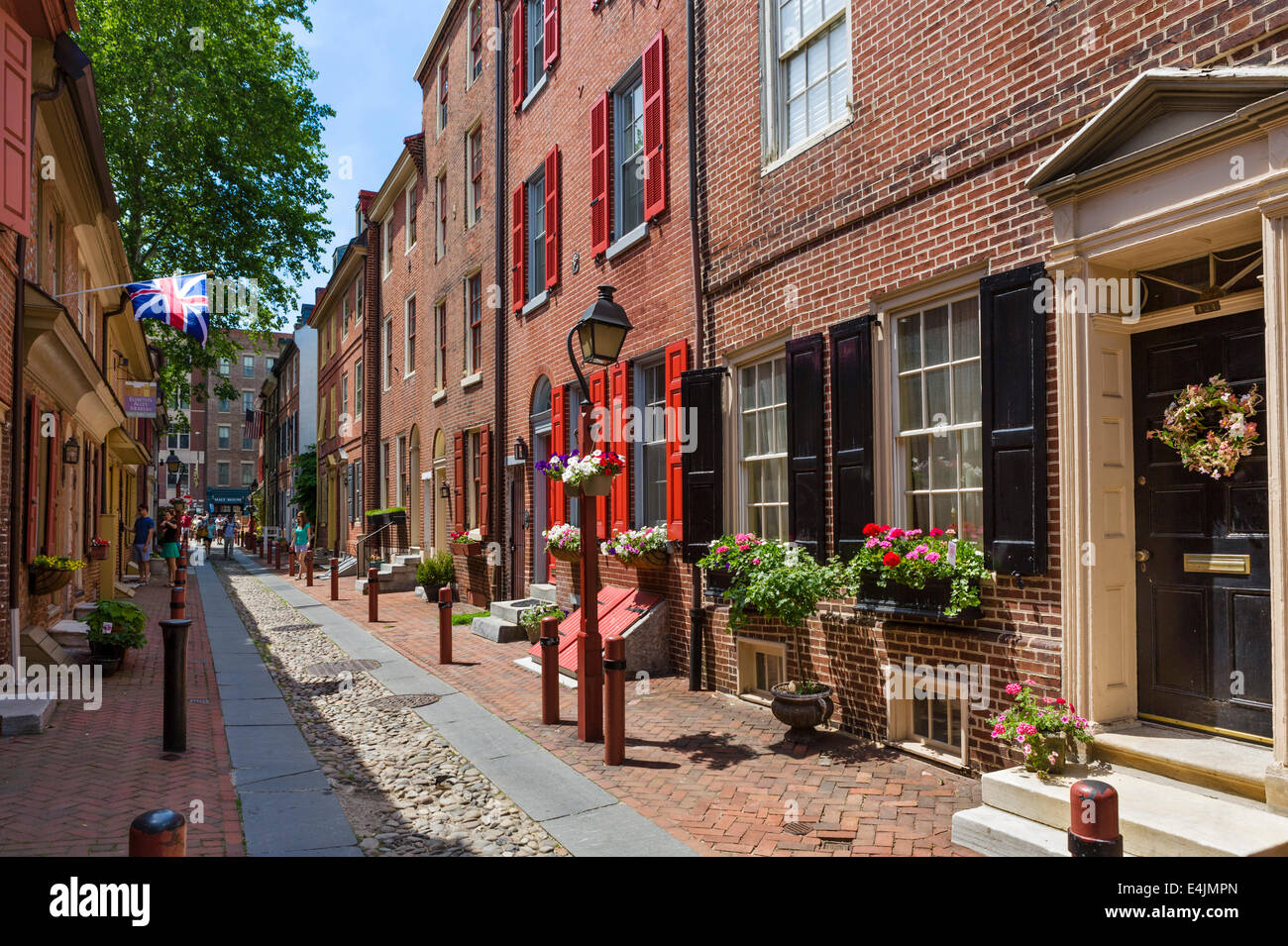 Historische Elfreth Gasse in der Innenstadt von Philadelphia, Pennsylvania, USA Stockfoto