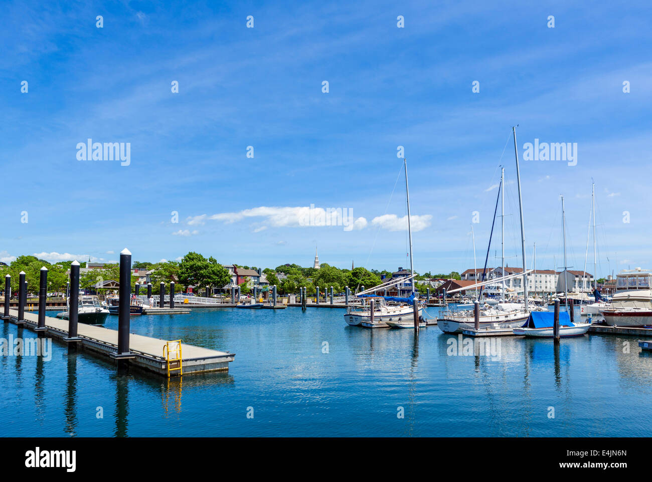 Hafen und Marina aus langen Wharf, Newport, Rhode Island, USA Stockfoto