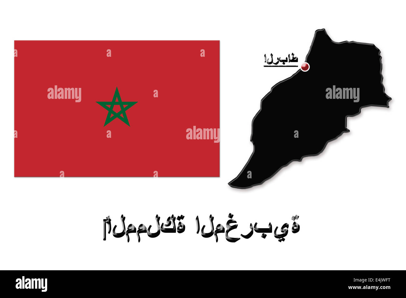 Karte des Königreichs Marokko in den Farben ihrer Flagge isoliert auf weiss Stockfoto