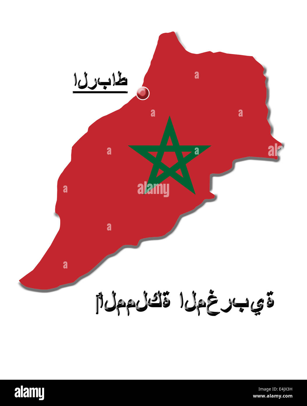 Karte des Königreichs Marokko in den Farben ihrer Flagge isoliert auf weiss Stockfoto