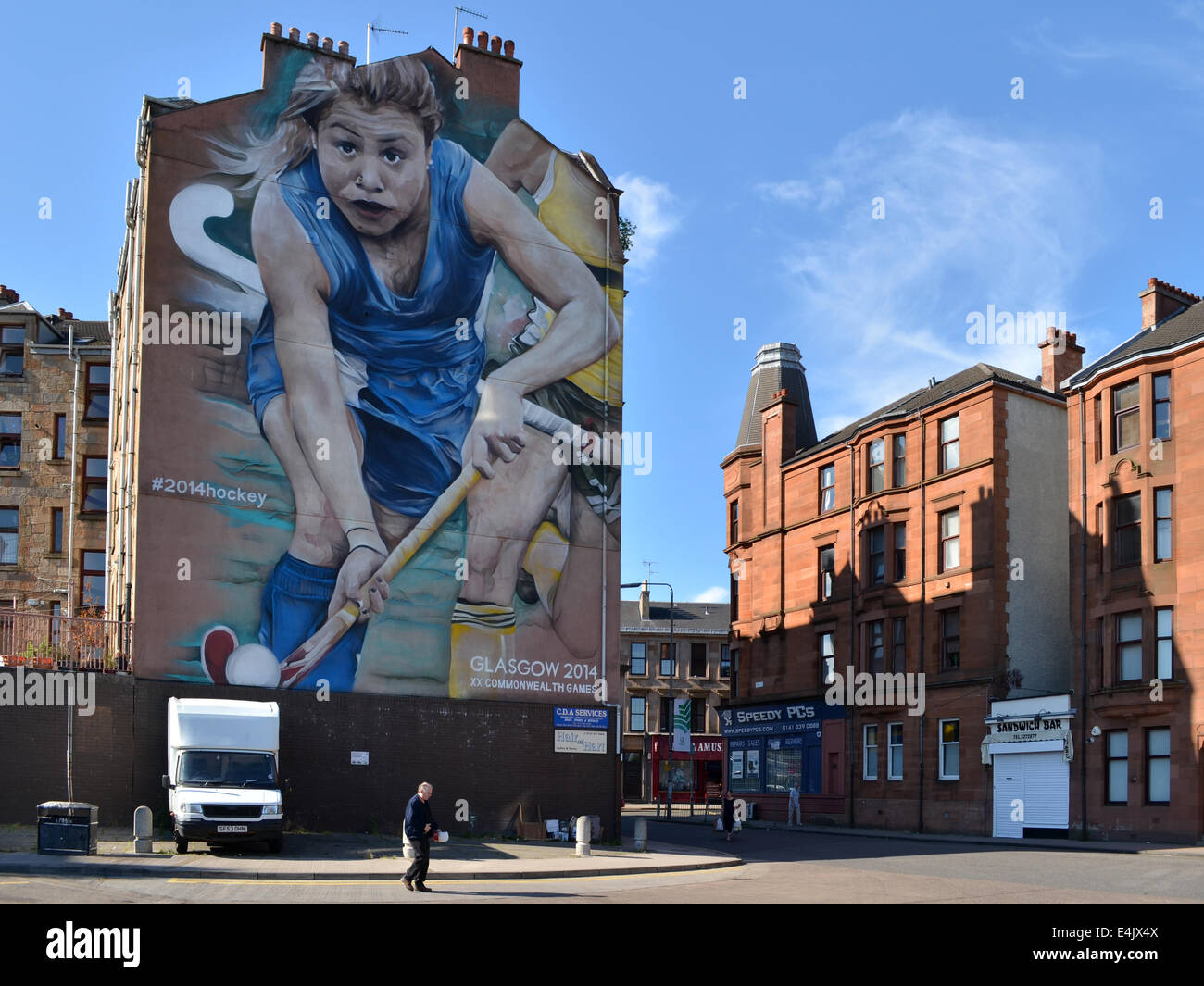 Glasgow Commonwealth Games 2014 Graffiti am Giebel endet am Busbahnhof Partick, Glasgow Stockfoto