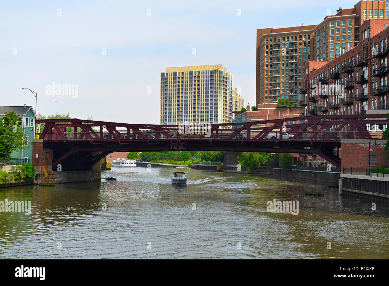 Grand Avenue Bridge, Chicago River, Illinois Stockfoto
