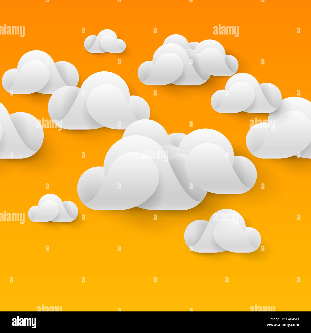 Abstrakte weiße Wolken aus den gebogenen Elementen auf orangem Hintergrund. Cloud-computing Stockfoto