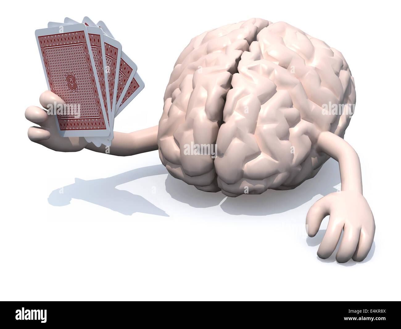 menschlichen Gehirns mit Armen und Beinen spielt Poker, 3d illustration Stockfoto