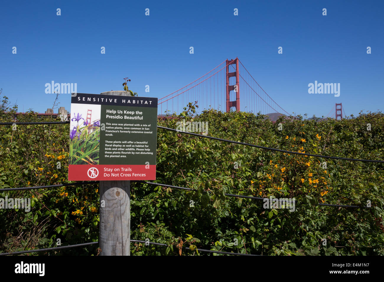 Zeichen, sensiblen Lebensraum, Wandern Wanderweg, Golden Gate National Recreation Area, Stadt, San Francisco, California, Vereinigte Staaten von Amerika, Stockfoto