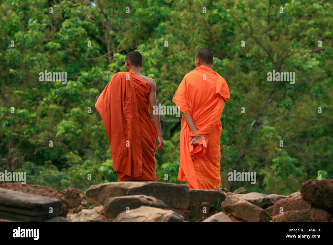 Buddhistische Mönche in orangefarbenen Gewändern in Kambodscha Stockfoto