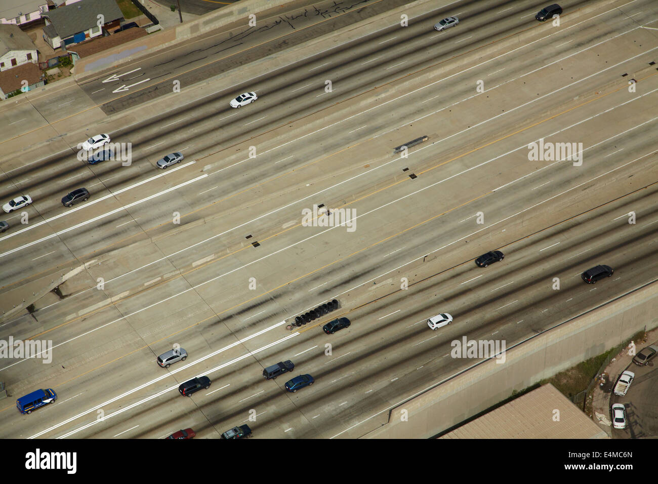 Harbor Freeway (Interstate 110 oder Interstate 110 bei), Los Angeles, Kalifornien, USA - Antenne Stockfoto