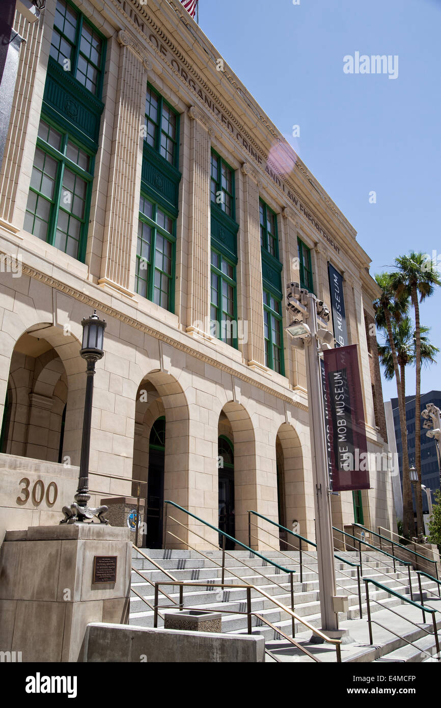 Der Mob Museum Fronteinstieg, nationales Museum der organisierten Kriminalität und Strafverfolgung, Las Vegas, NV, USA Stockfoto