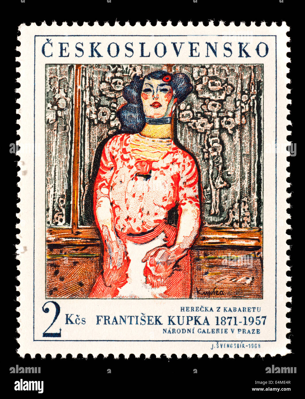 Briefmarke aus der Tschechoslowakei, die Darstellung der Frantisek Kupka Malerei "Kabarettist" Stockfoto