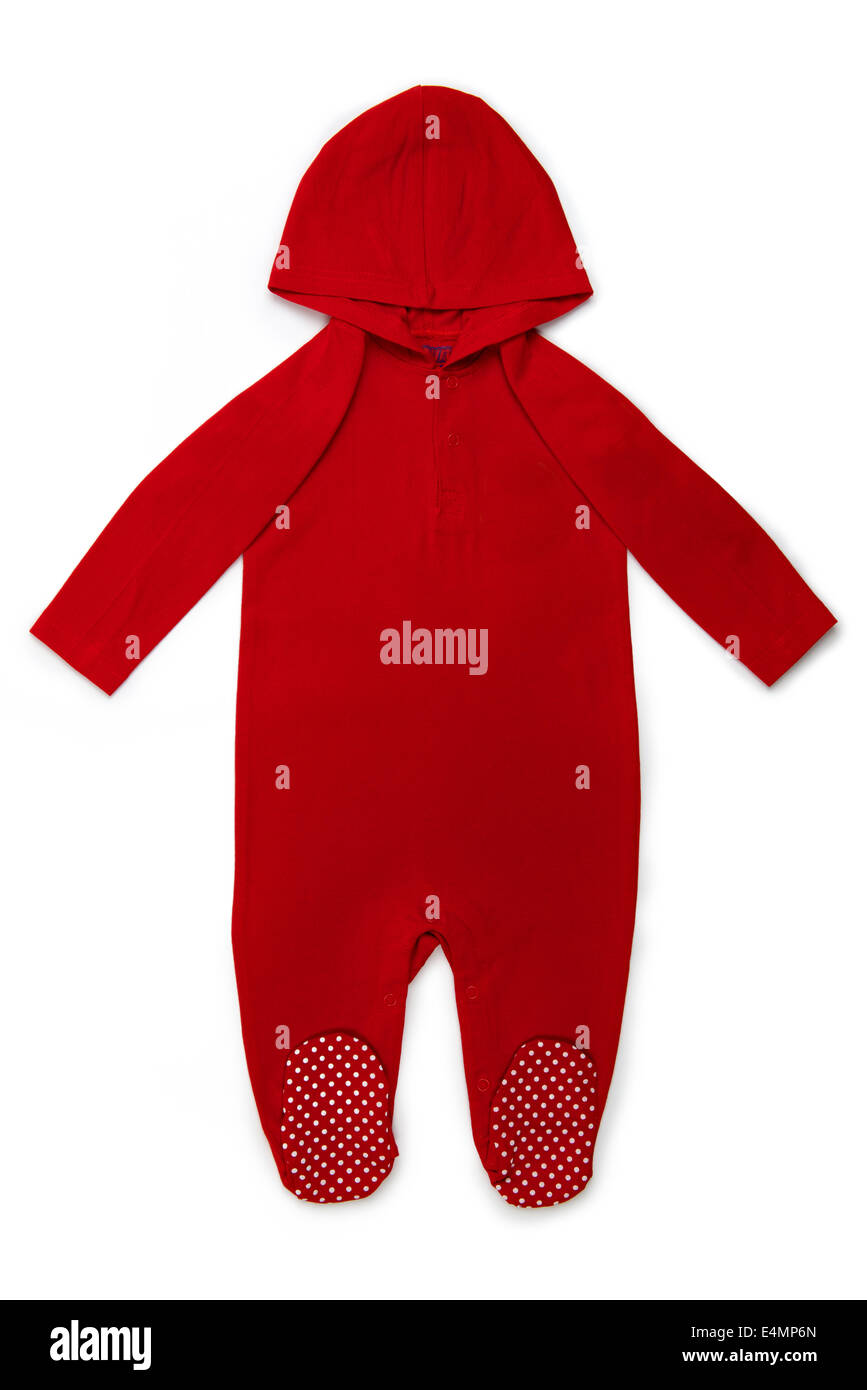 Lange Ärmel Hoody Babykleidung in rot auf weißem Hintergrund Stockfoto