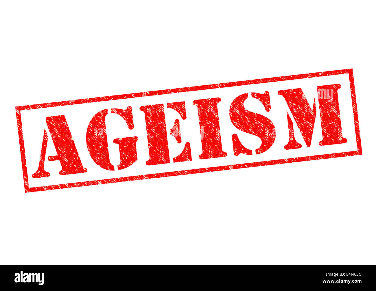 ALTERSDISKRIMINIERUNG roten Stempel auf einem weißen Hintergrund. Stockfoto