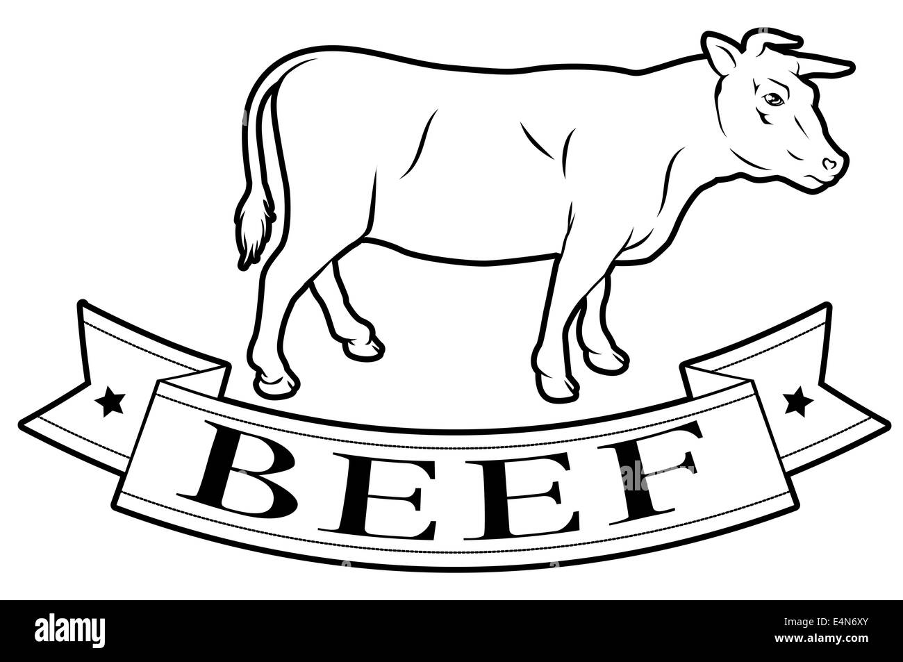 Rind Fleisch essen Label einer Kuh und Banner lesen Rindfleisch Stockfoto