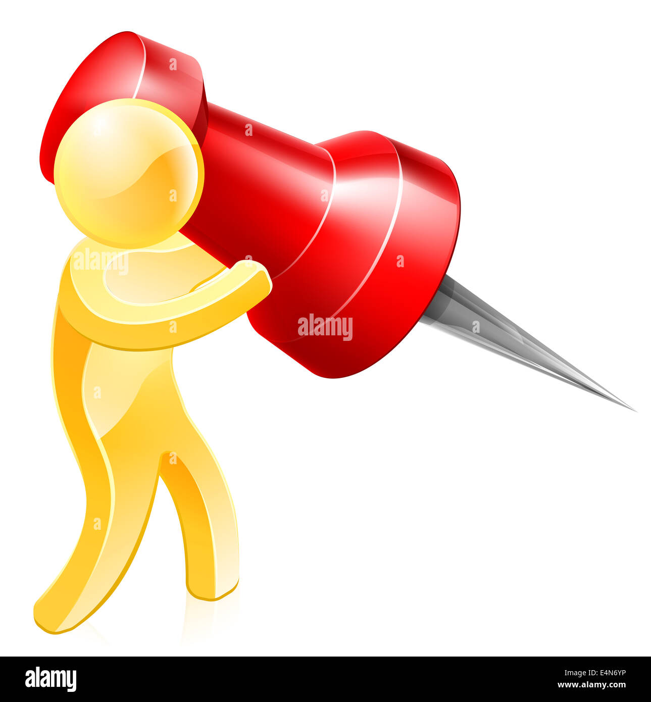 Eine Person, eine riesige Daumen gestochen oder Karte Pin zu pin etwas Stockfoto