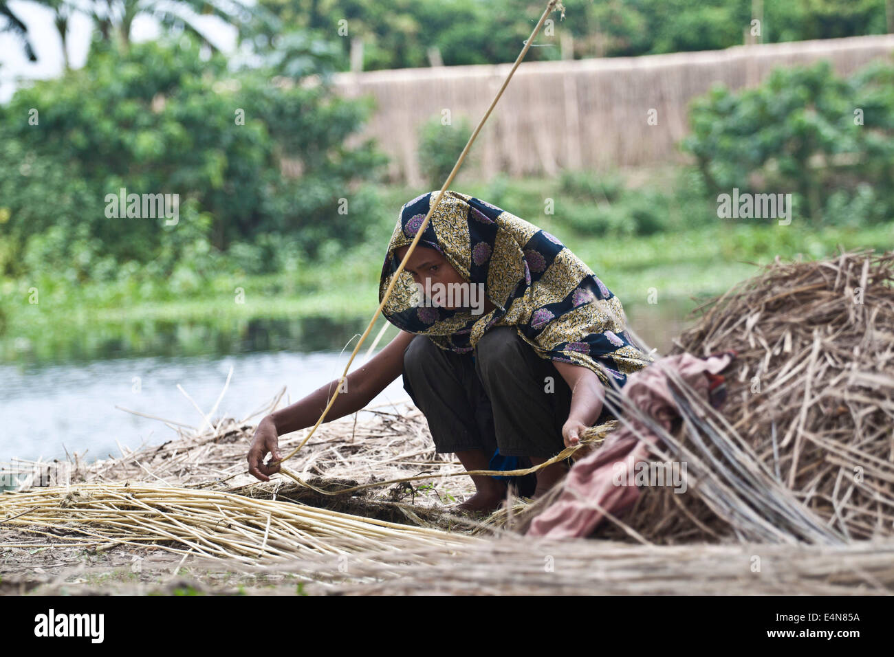 Jute-Verarbeitung Stockfoto