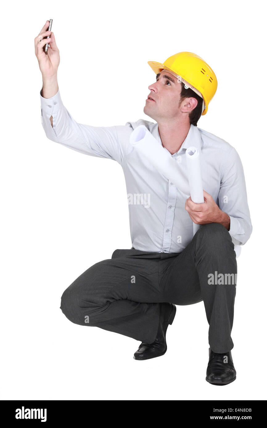 Architekten versuchen, Telefonsignal Stockfoto