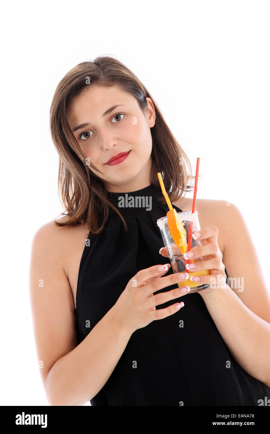 Anspruchsvolle Frau, die einen Cocktail genießen Stockfoto