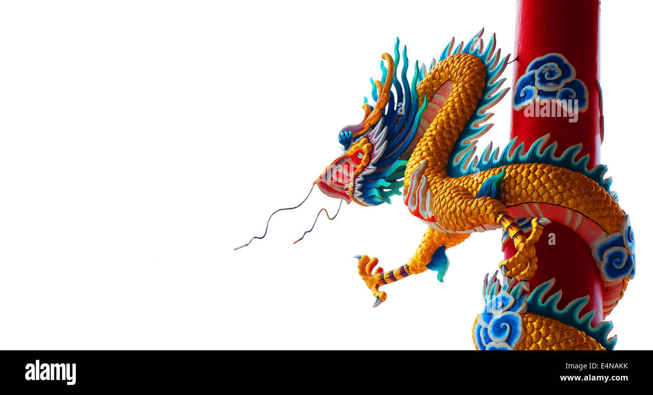 Chinesische Drachenstatue auf weißem Hintergrund Stockfoto