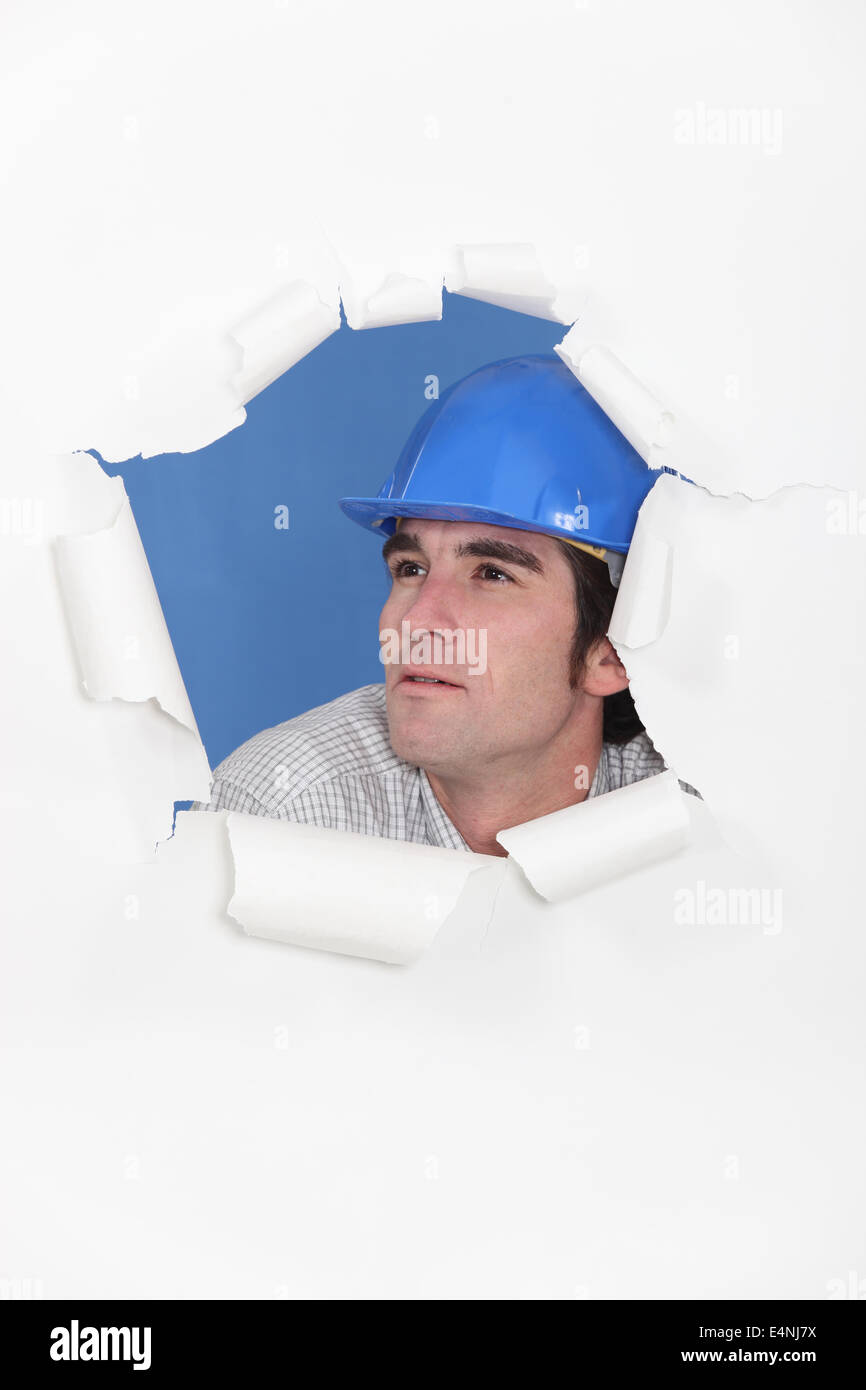 Handwerker suchen nachdenklich Stockfoto