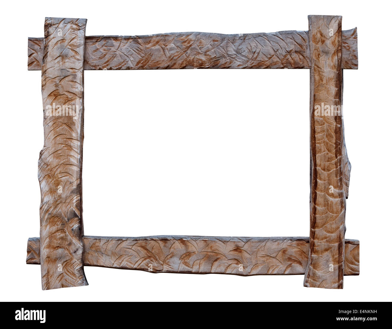 Holzrahmen auf weißem Hintergrund. Stockfoto