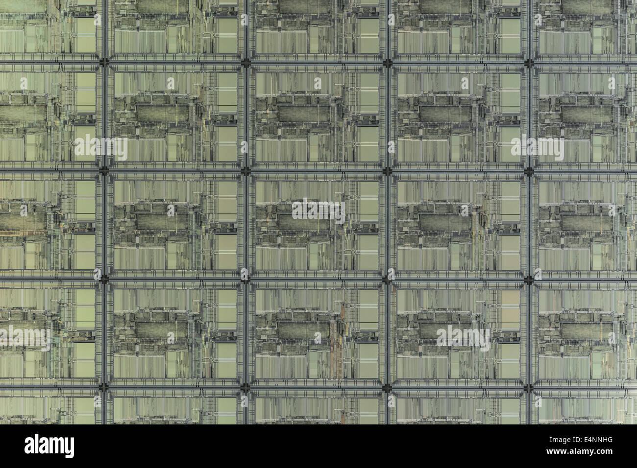 Makrofoto von Mikroschaltungschips auf Siliziumwafern. Für digitale Technologie, Mikroschaltungen, winziges Konzept, Siliziumchips, russischer Mikrochip-Mangel Stockfoto