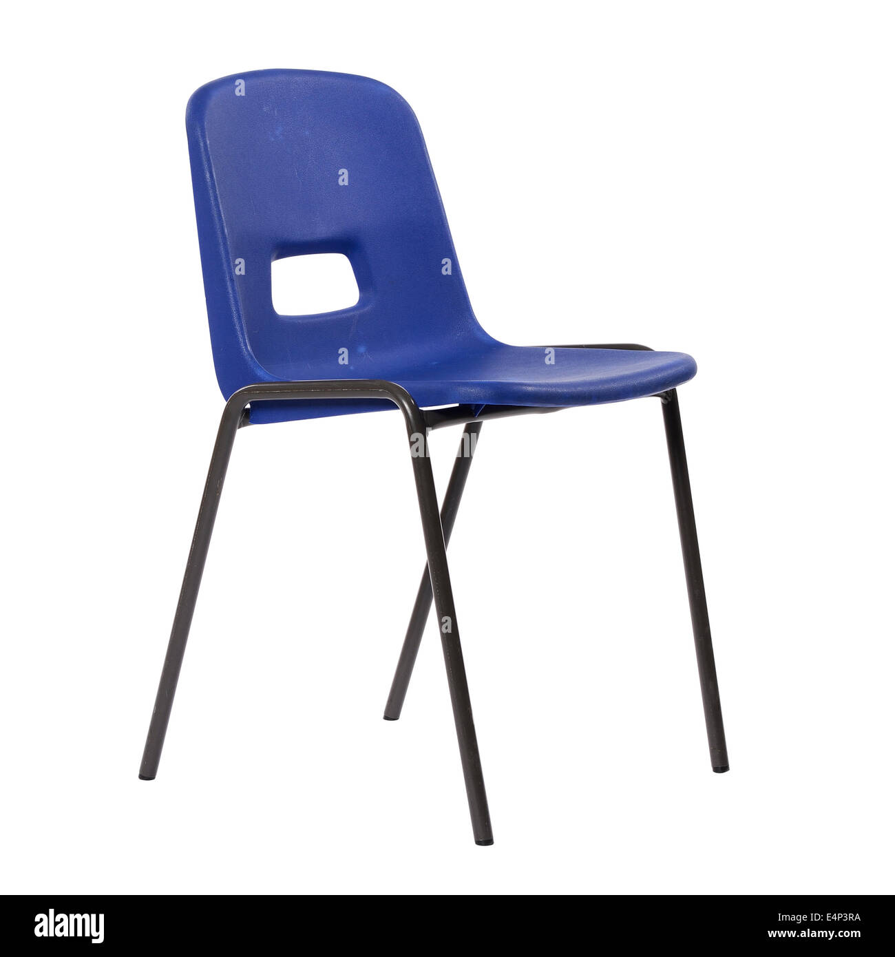 Blaue Kunststoff Stapelstuhl der Schule Stockfoto