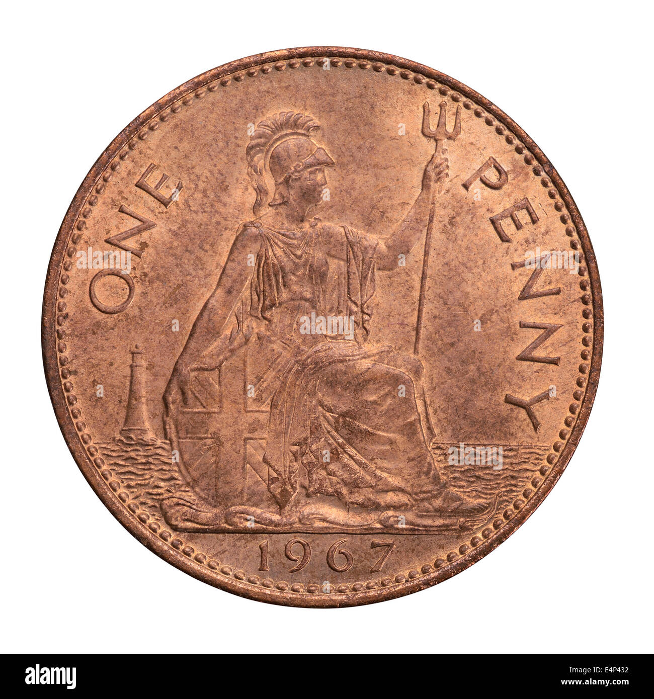 1967 britische One Penny Münze Stockfoto