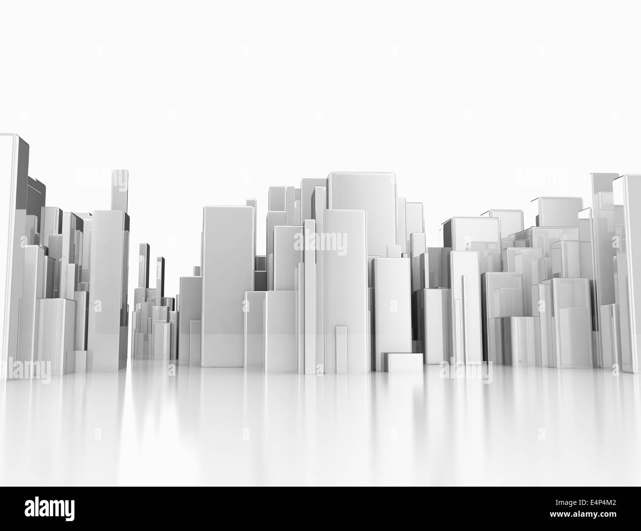 Abstrakten 3d Stadtbild von Metall Bausteine auf weißem Hintergrund Stockfoto