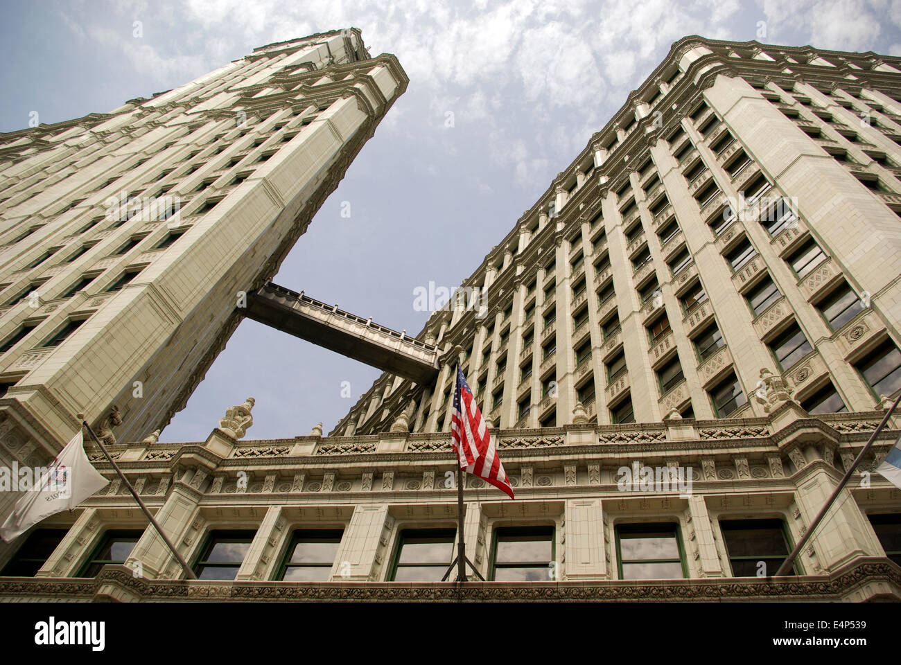 Perspektive-Schuss von Wrigley building, Chicago, Stockfoto