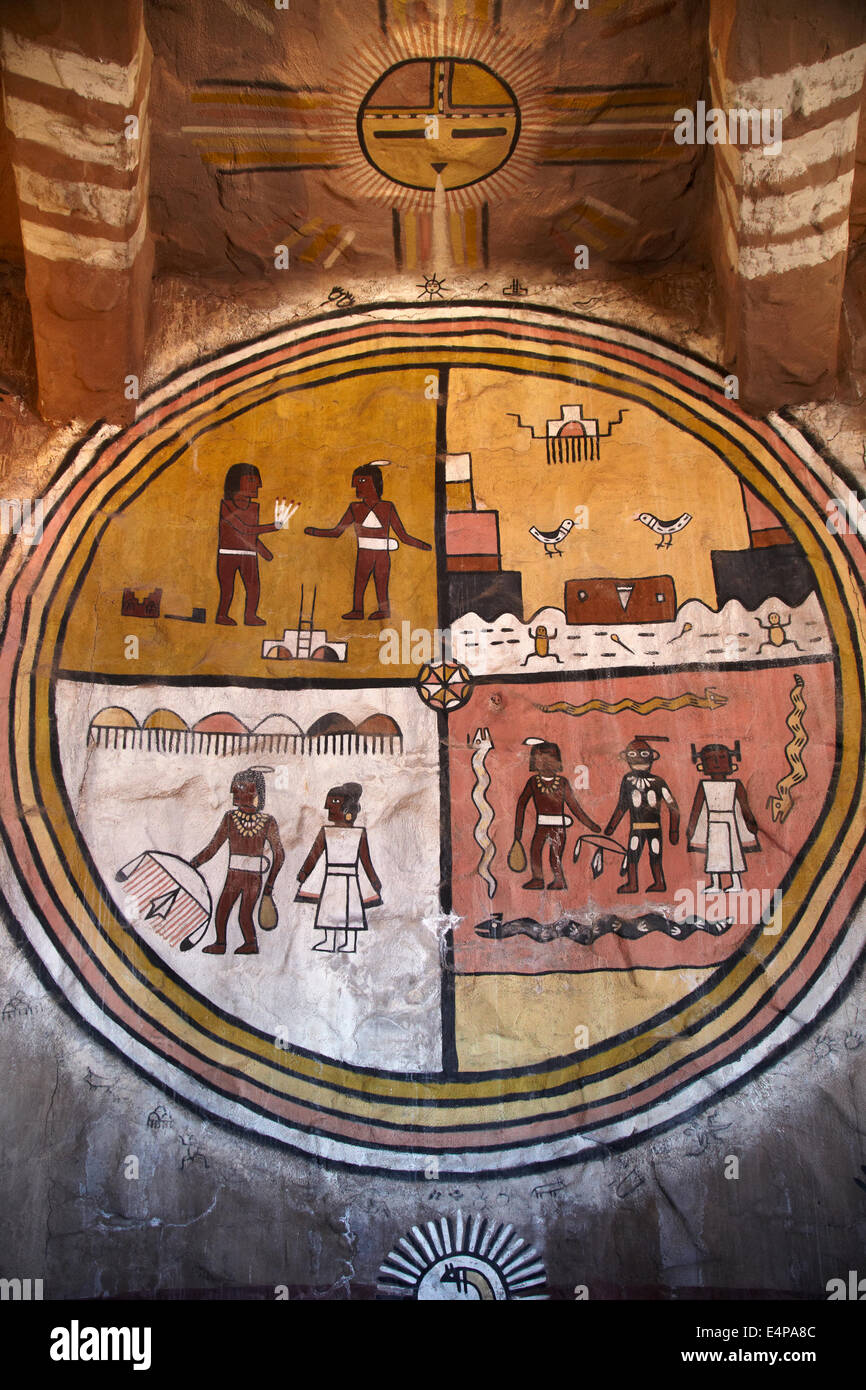 Wandbild gemalt auf der Wand im Inneren der historischen Wachturm (1932), Desert View, East Rim Drive, Grand Canyon National Park Arizona USA Stockfoto