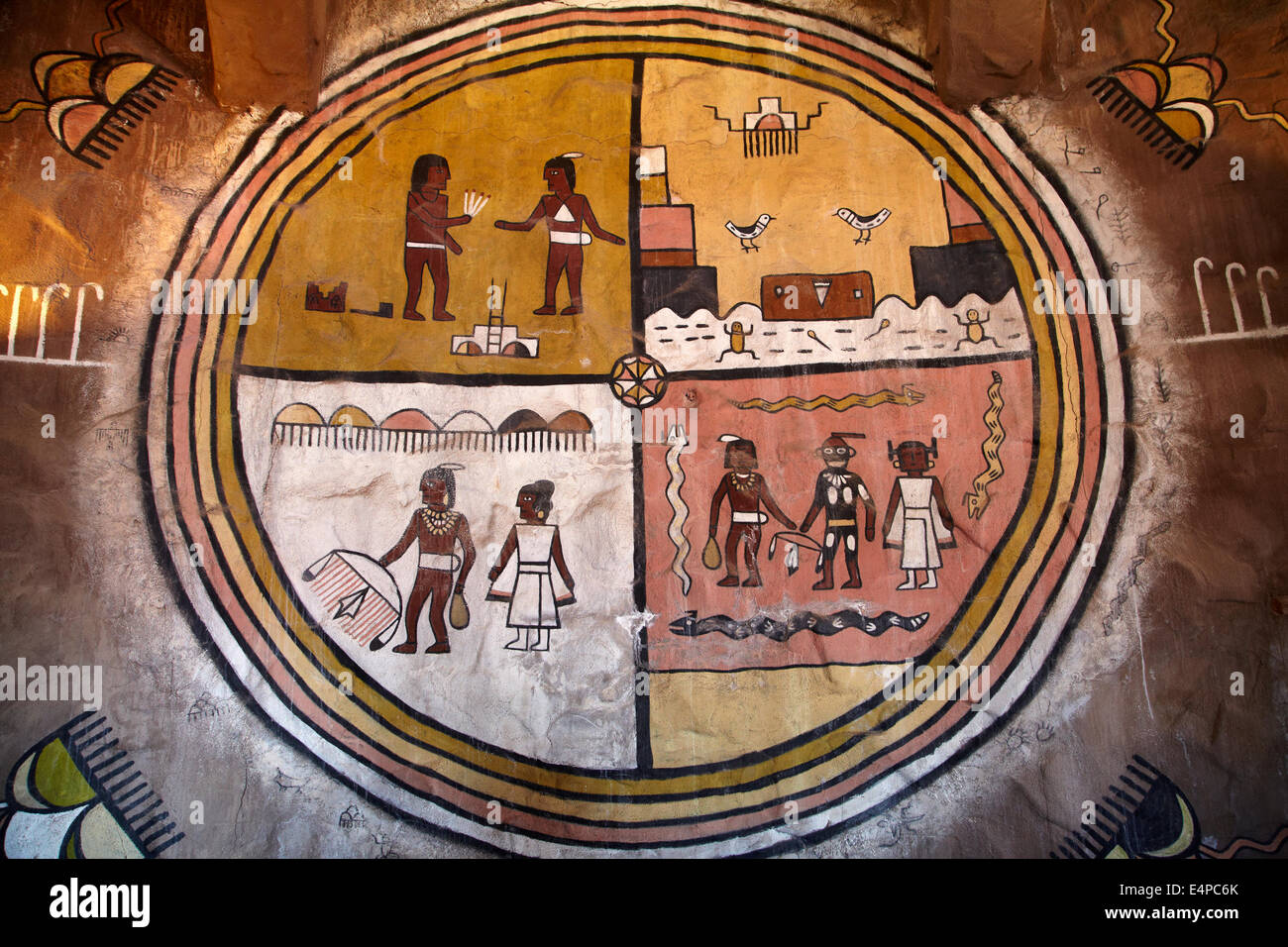 Wandbild gemalt auf der Wand im Inneren der historischen Wachturm (1932), Desert View, East Rim Drive, Grand Canyon National Park Arizona USA Stockfoto