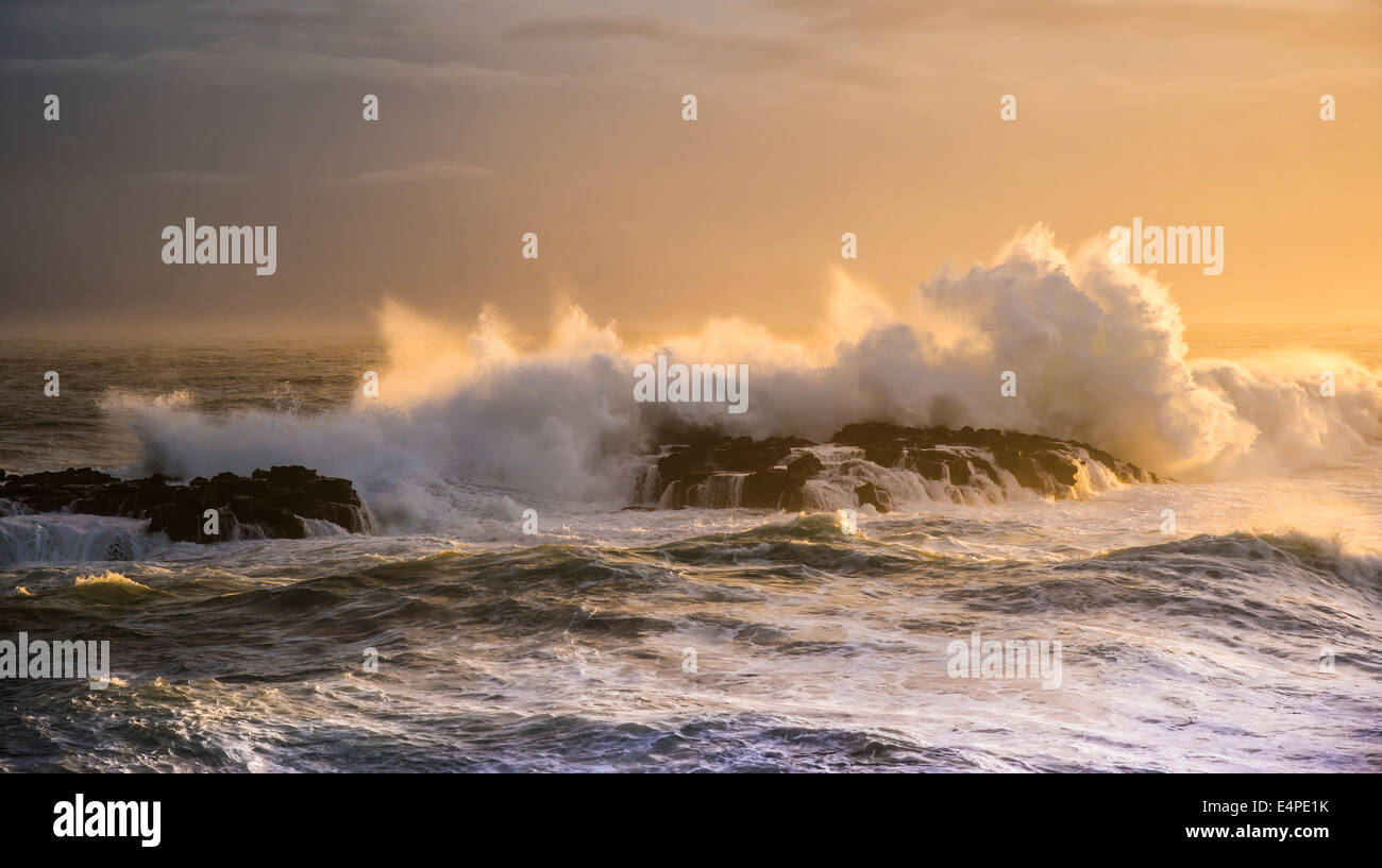 Surf, Atlantikküste, Malariff, Snaefellsness Halbinsel, Vesturland, Island Stockfoto