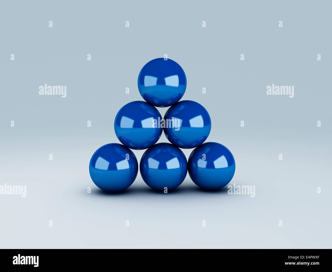 Bild des blauen Kugeln im Gleichgewicht. 3D illustration Stockfoto