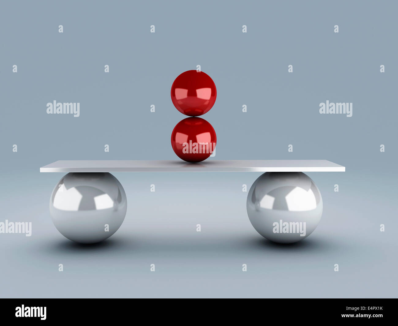 Bild von roten Kugeln im Gleichgewicht. 3D illustration Stockfoto