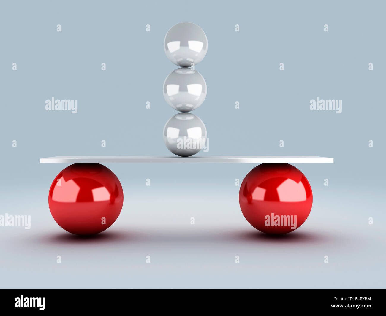 Bild der weißen Kugeln im Gleichgewicht. 3D illustration Stockfoto