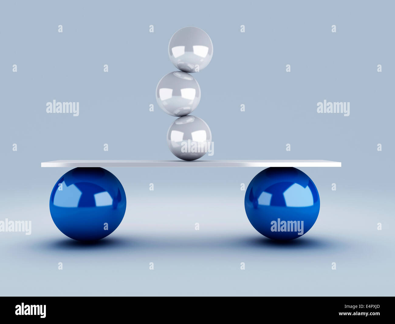 Bild der weißen Kugeln im Gleichgewicht. 3D illustration Stockfoto