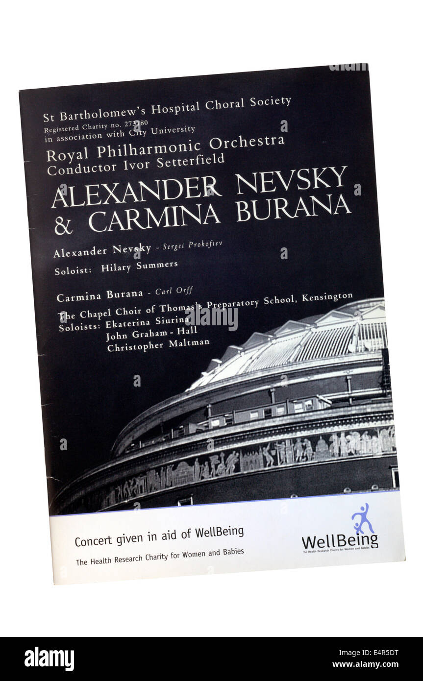 Programm für 2002 Konzert von Alexander Nevsky & Carmina Burana von Bartholomäus Krankenhaus Choral Society in der Royal Albert Hall Stockfoto