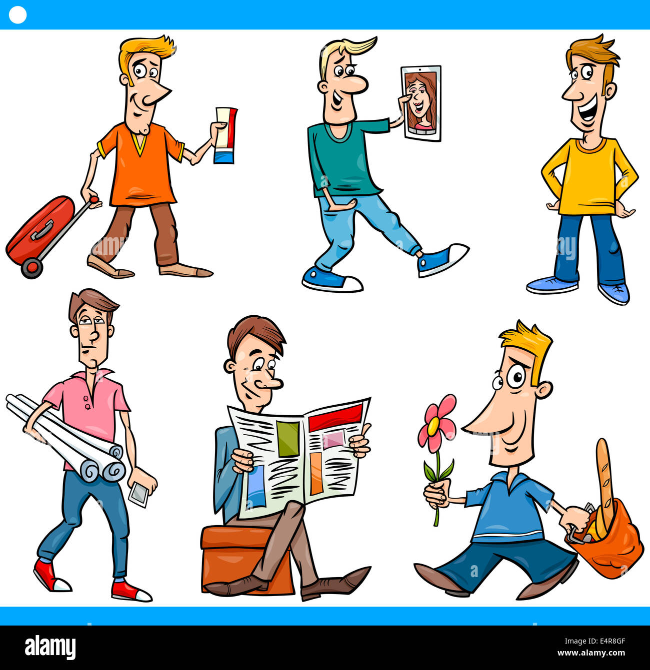 Cartoon-Illustration-Satz von Comic-Men-Charaktere in Situationen Stockfoto
