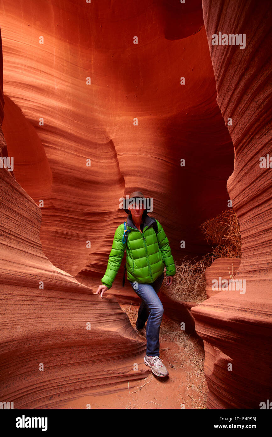 Touristische und erodierte Sandsteinformationen im Rattlesnake Canyon in der Nähe von Page, Navajo Nation, Arizona, USA Stockfoto