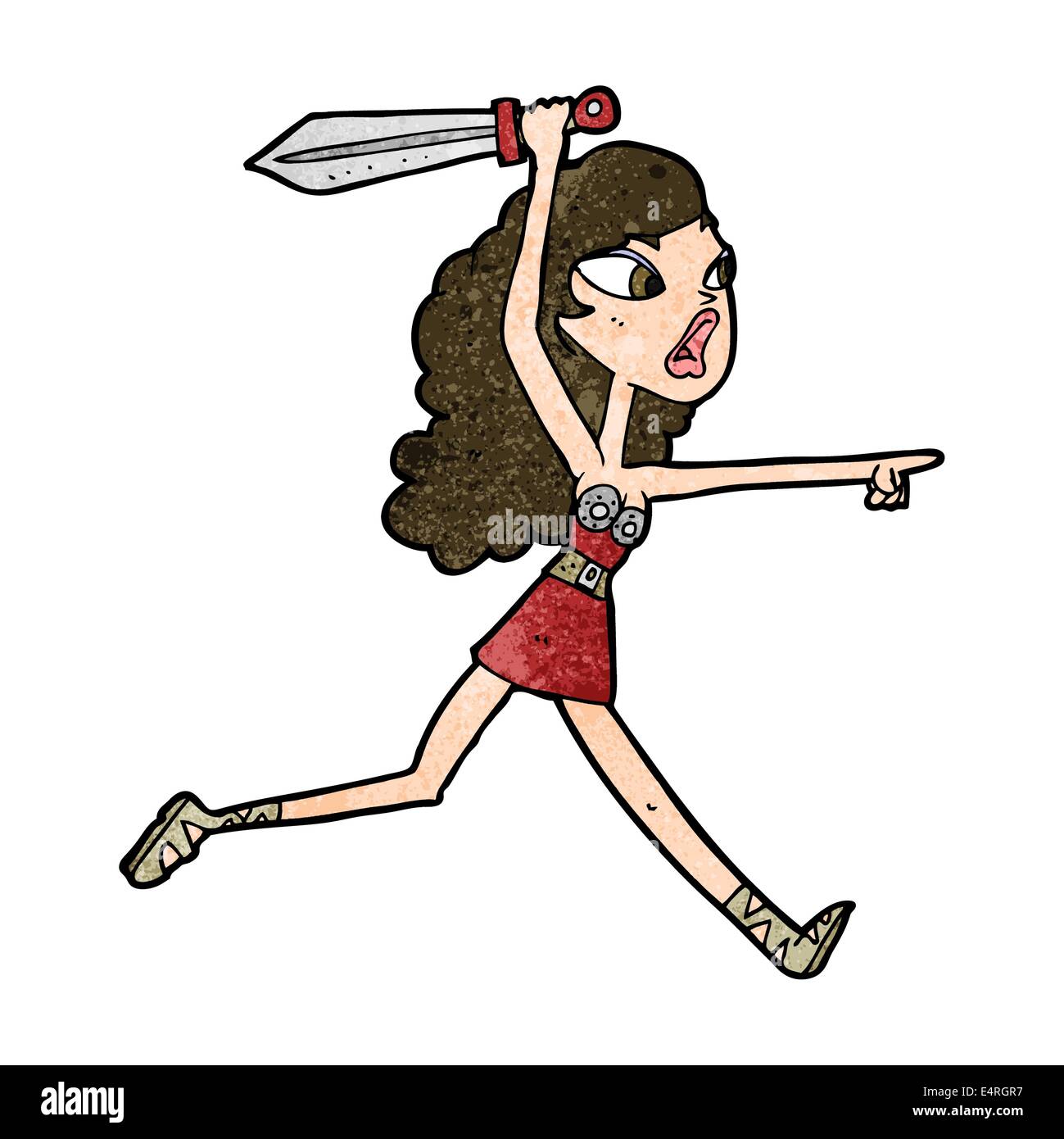 Cartoon-Viking Mädchen mit Schwert Stock Vektor