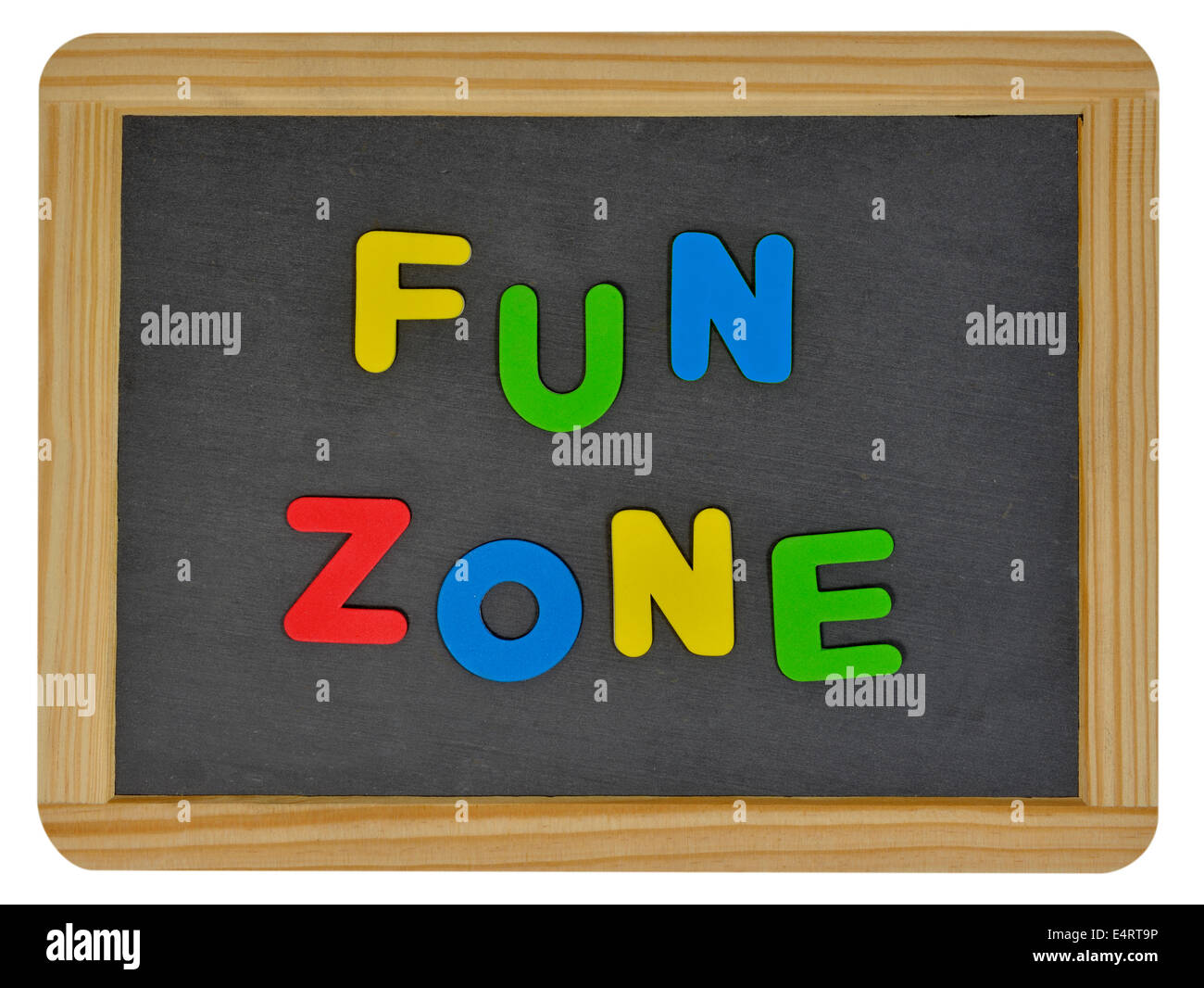 Fun Zone im farbigen Buchstaben geschrieben am traditionellen Schiefer Stockfoto