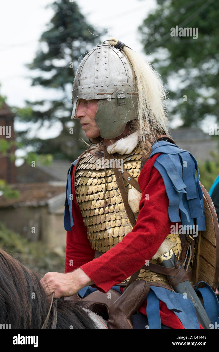 Römischen Reenactment-Gruppe Romanhorum neu erstellen, wie es als Soldat der Pferde in der Römerzeit war. Stockfoto