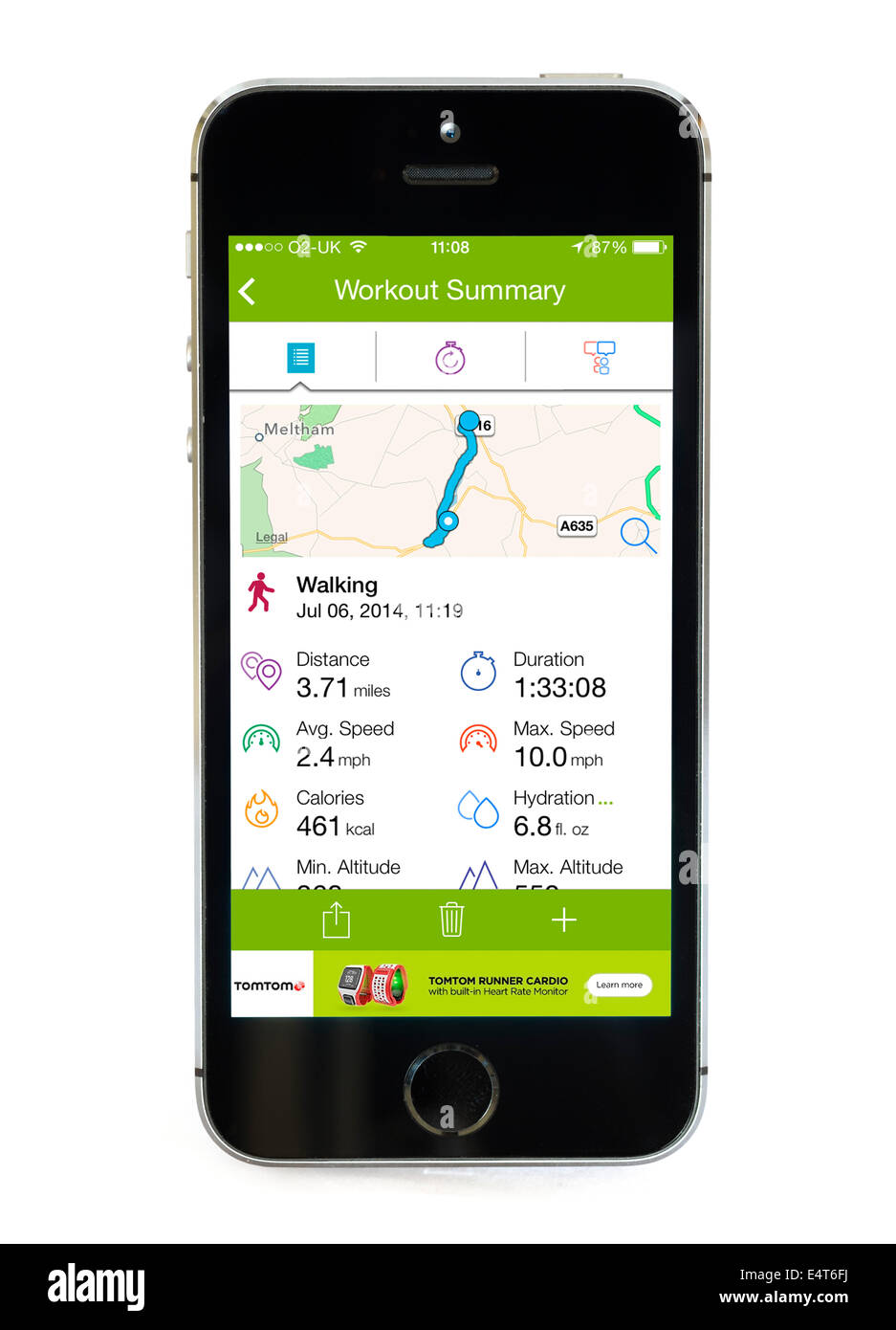 Verwenden die GPS-Tracking app "Aktivität", Endomondo, auf einem Apple iPhone 5 s Stockfoto