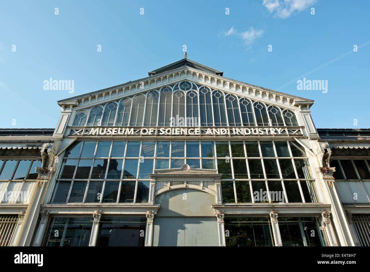 Beschilderung an der Seite eines der Museum für Wissenschaft und Industrie (MOSI) Gebäude in der Nähe des Castlefield von Manchester. Stockfoto