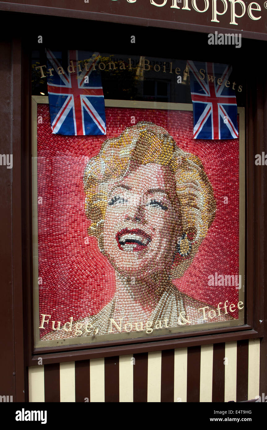 Marilyn Monroe Bild gemacht von Gelee Bohnen, Herr Simms Olde Sweet Shoppe, London, UK Stockfoto