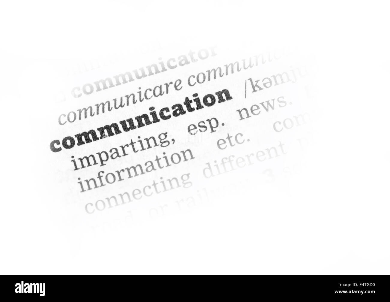 Kommunikation Wörterbuchdefinition Einzelwort mit soft focus Stockfoto