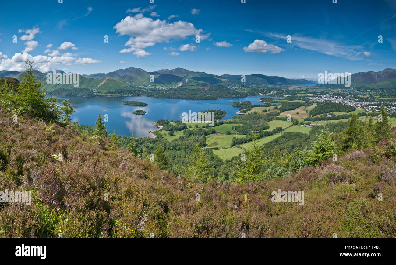 Derwent Water und Keswick aus Walla Crag, Lake District Stockfoto