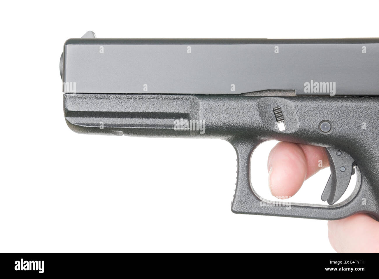 Seitenansicht der Pistole von Canon auf reinen weißen Hintergrund Stockfoto