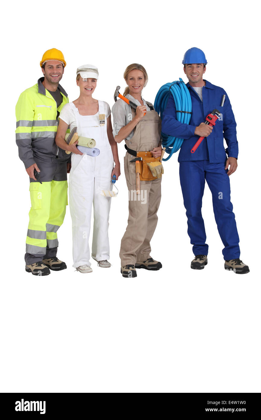 Vier Arbeiter in verschiedenen Berufen Stockfoto