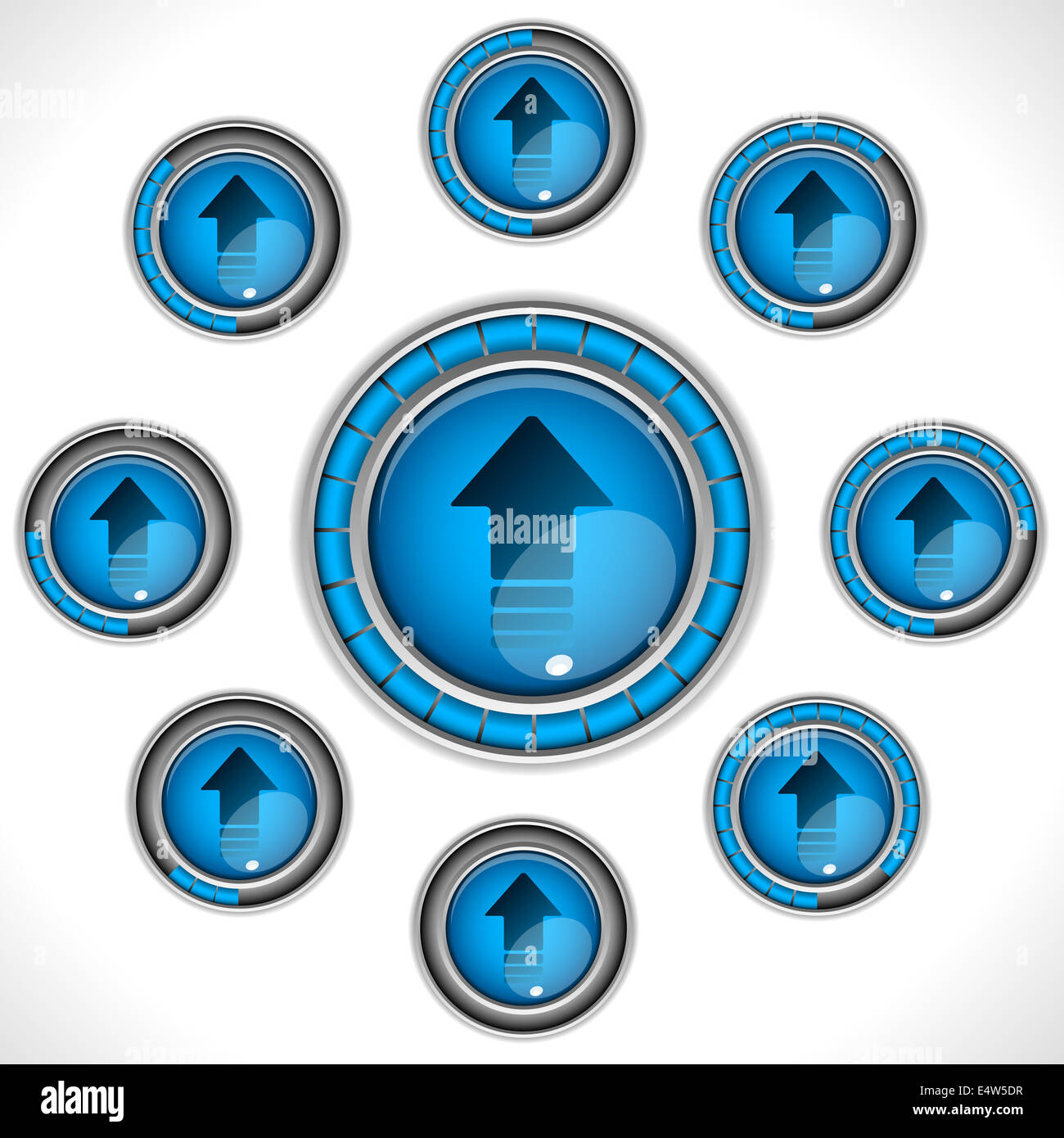 Download Upload glänzend blaue Taste mit Bars Stockfoto