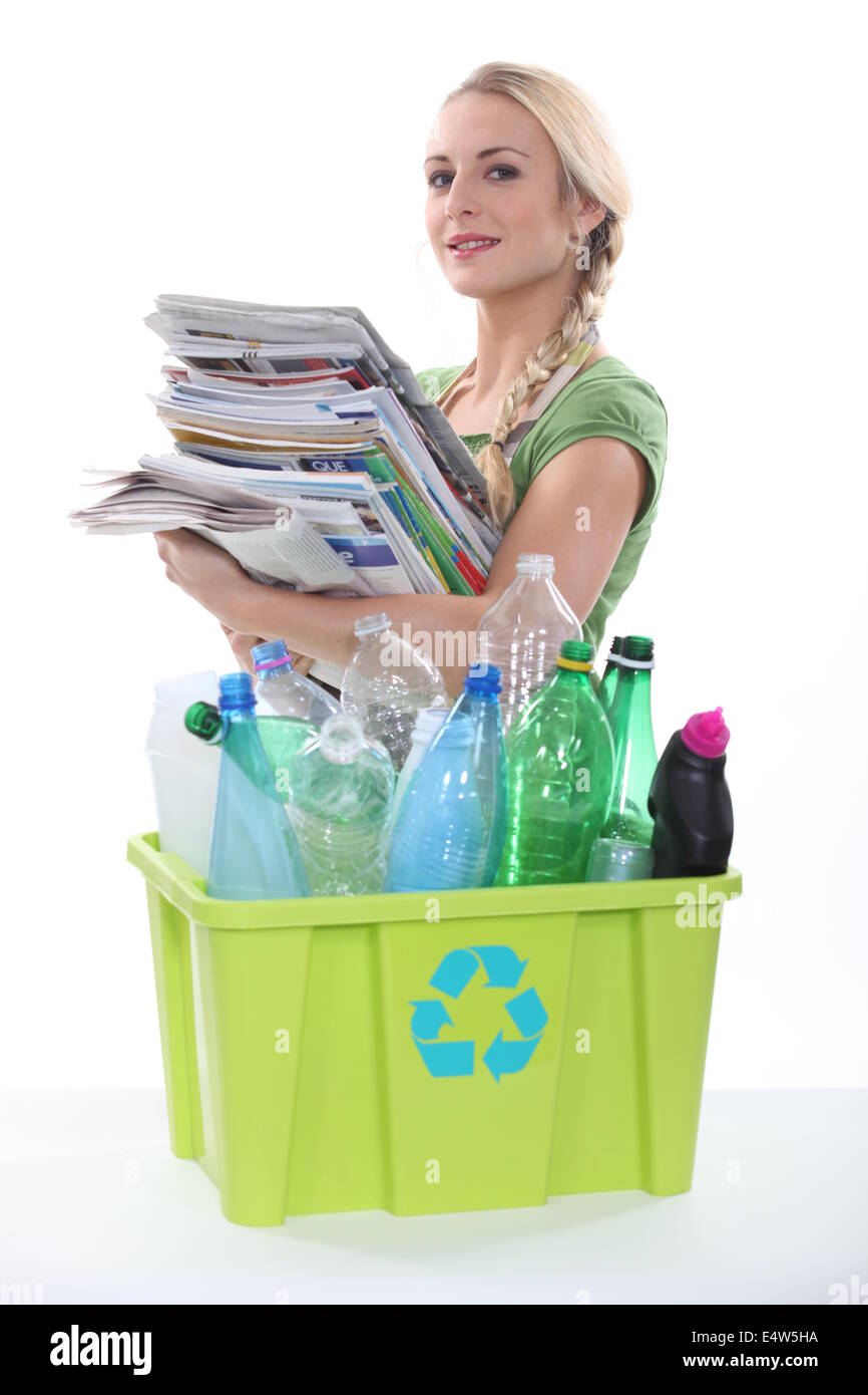 Frau, recycling Stockfoto